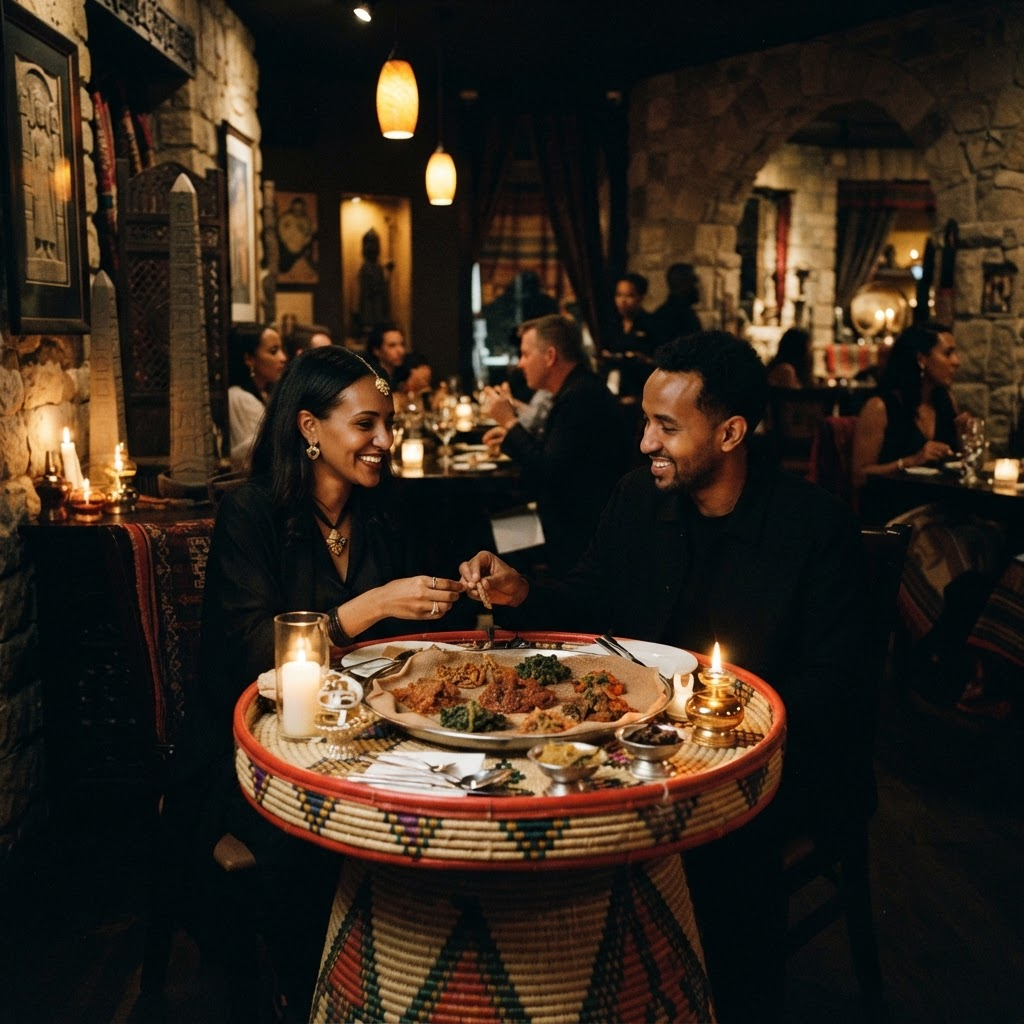 The candlelit dining room at Axum